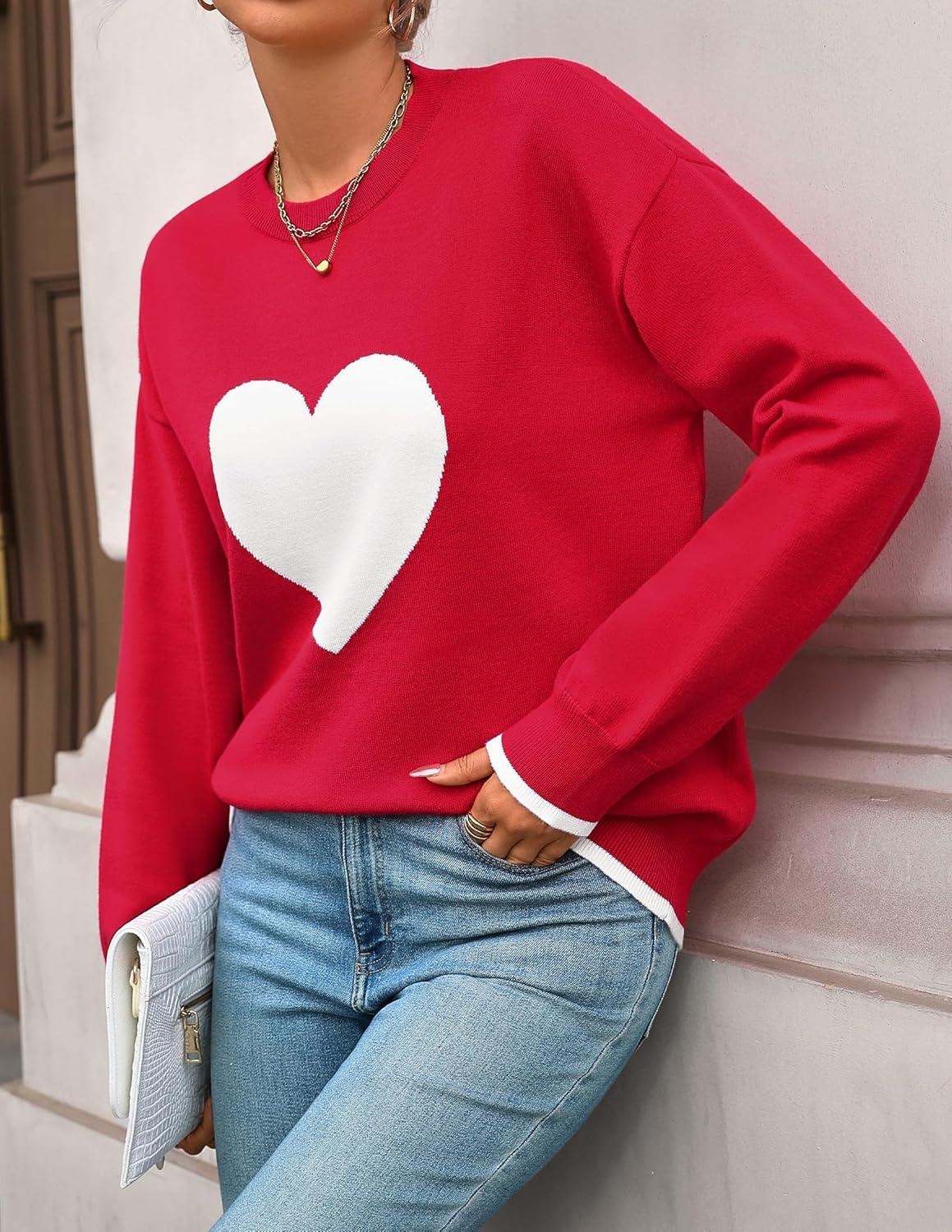 imageZESICA Womens Long Sleeve Crewneck Sweater 2026 Fall Printed Cute Oversized Knitted Pullover Tops Trendy ClothesFire Red