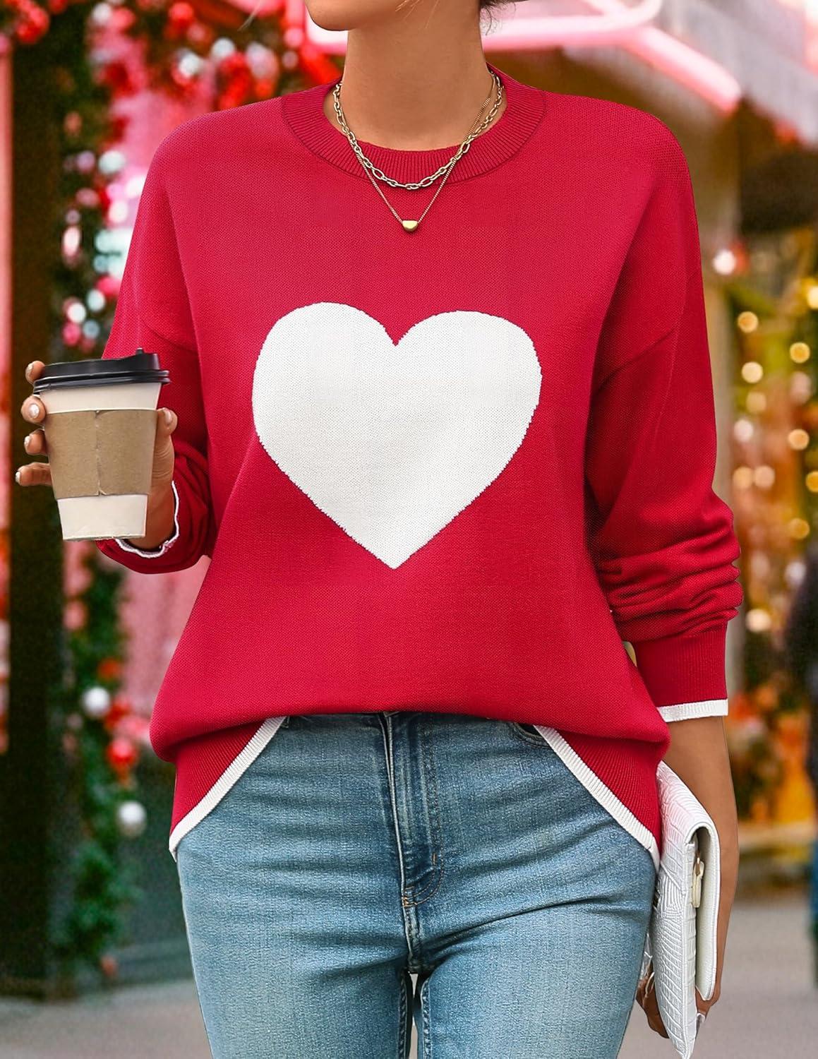 imageZESICA Womens Long Sleeve Crewneck Sweater 2026 Fall Printed Cute Oversized Knitted Pullover Tops Trendy ClothesFire Red