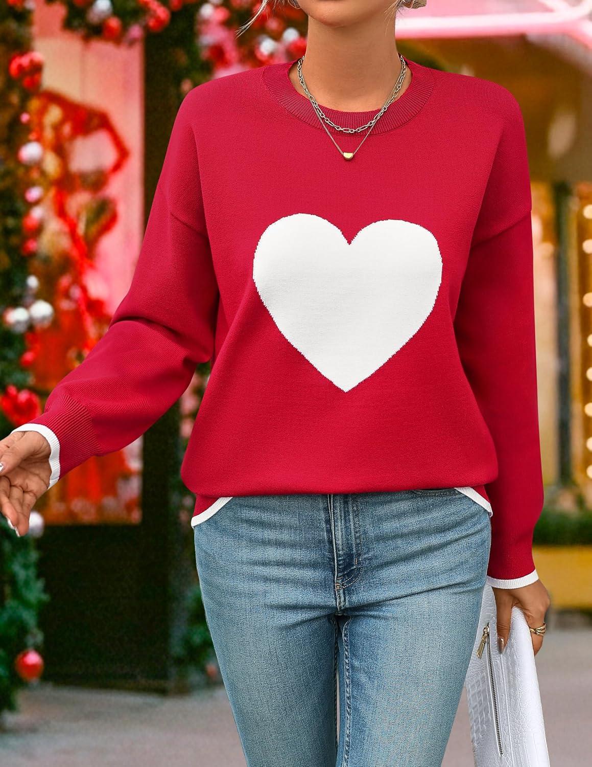 imageZESICA Womens Long Sleeve Crewneck Sweater 2026 Fall Printed Cute Oversized Knitted Pullover Tops Trendy ClothesFire Red