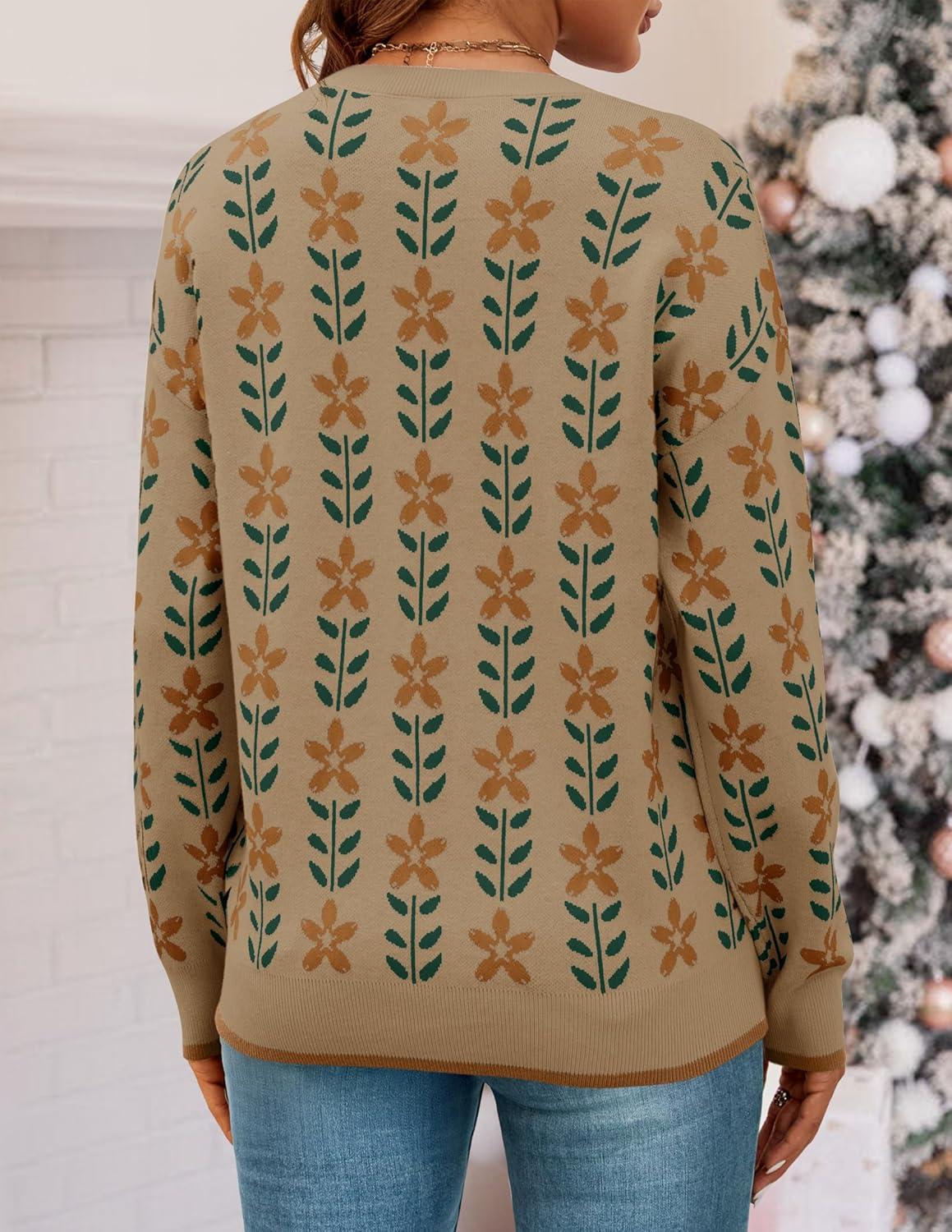 imageZESICA Womens Long Sleeve Crewneck Sweater 2026 Fall Printed Cute Oversized Knitted Pullover Tops Trendy ClothesKhaki