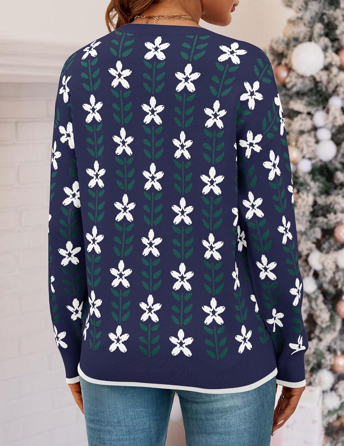 imageZESICA Womens Long Sleeve Crewneck Sweater 2026 Fall Printed Cute Oversized Knitted Pullover Tops Trendy ClothesNavy