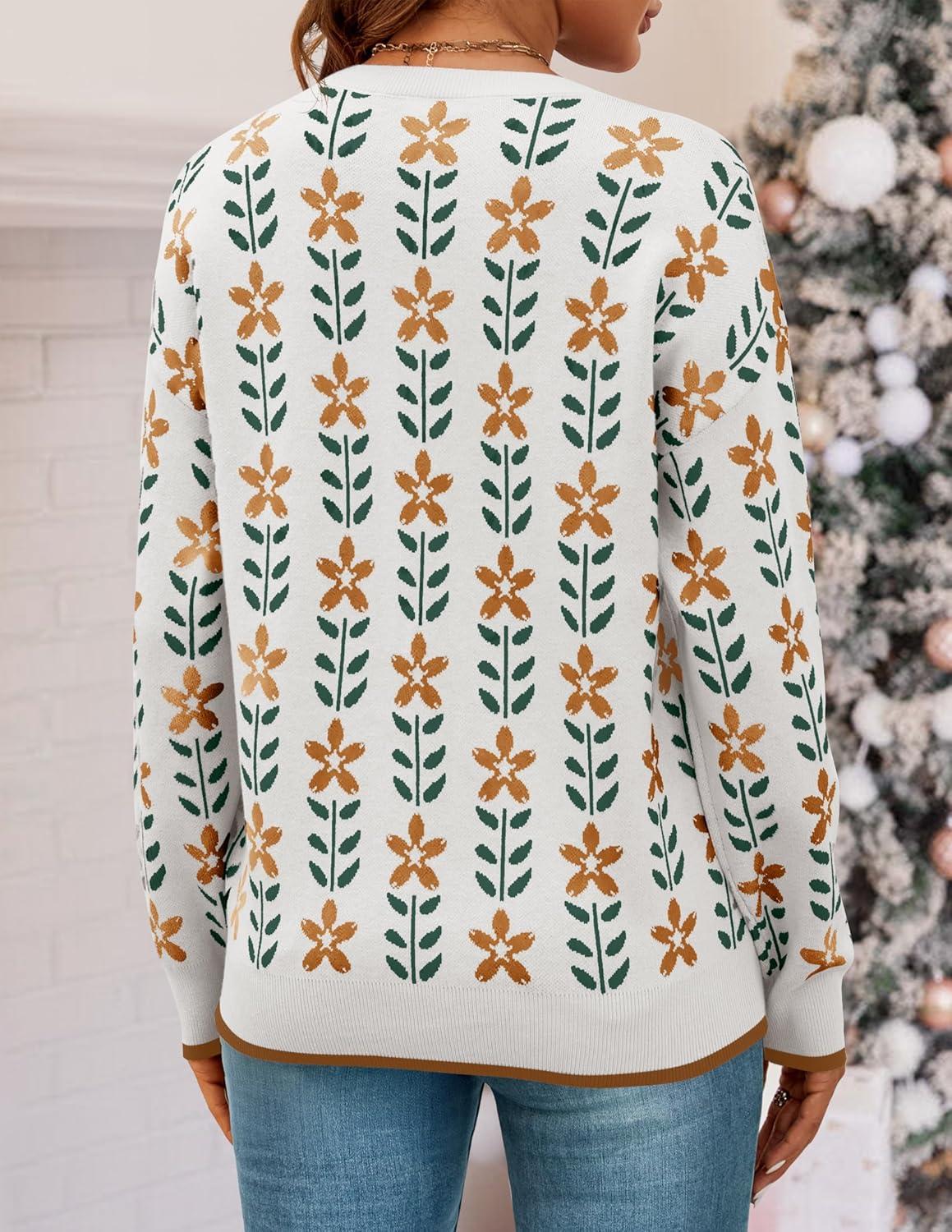 imageZESICA Womens Long Sleeve Crewneck Sweater 2026 Fall Printed Cute Oversized Knitted Pullover Tops Trendy ClothesWhite