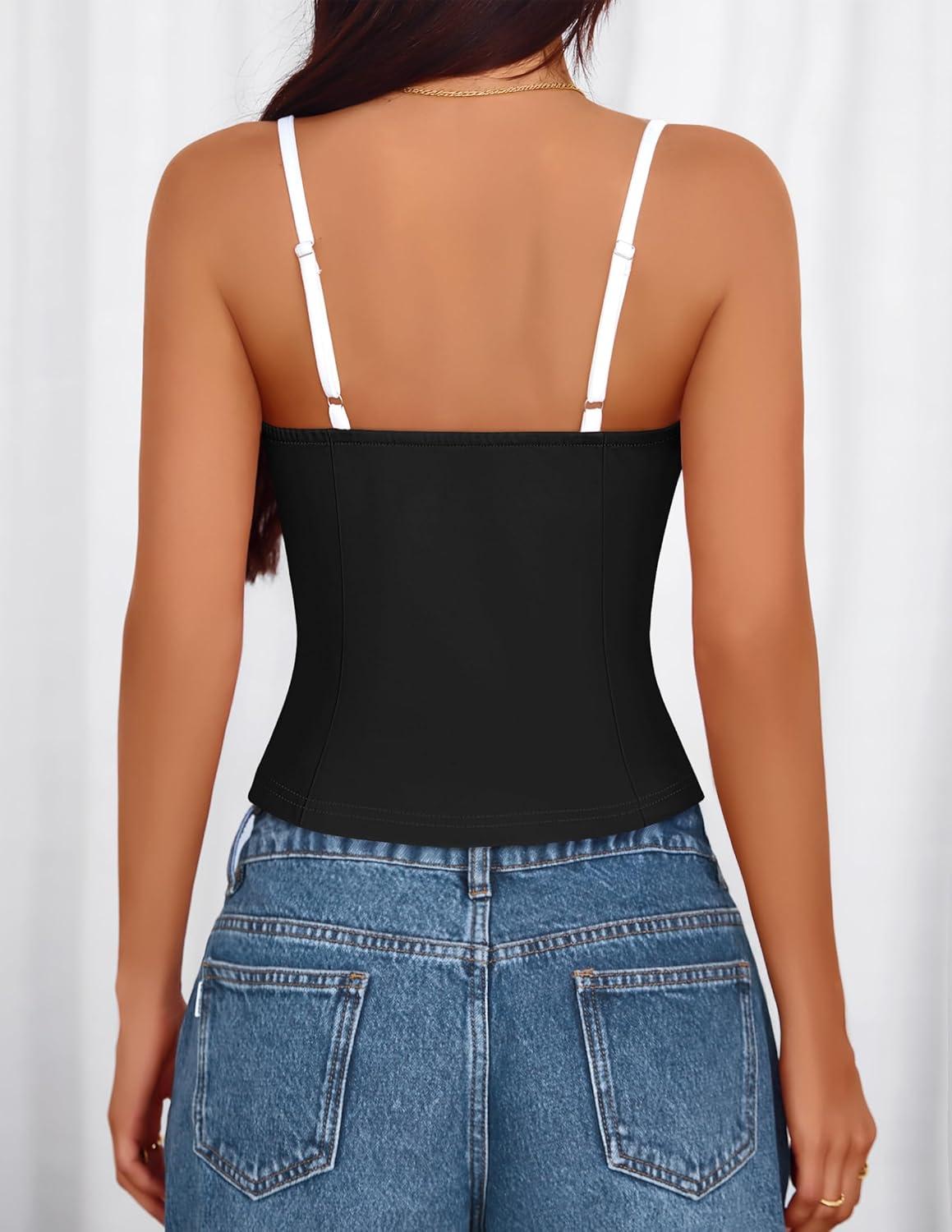 imageZESICA Womens Sleeveless Lace Camisole Tops Summer 2026 Spaghetti Strap Tank Top Y2k Sexy Going Out Trendy ShirtsBlack