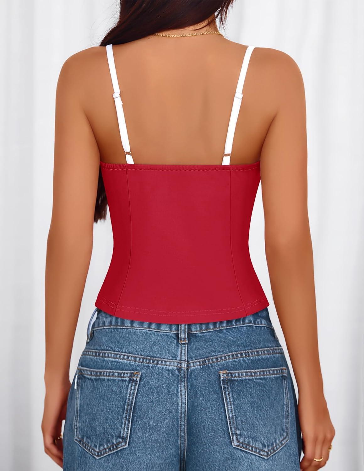 imageZESICA Womens Sleeveless Lace Camisole Tops Summer 2026 Spaghetti Strap Tank Top Y2k Sexy Going Out Trendy ShirtsRed