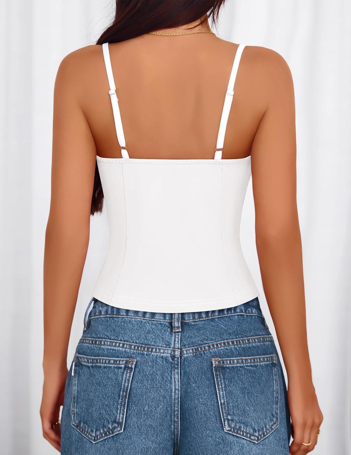 imageZESICA Womens Sleeveless Lace Camisole Tops Summer 2026 Spaghetti Strap Tank Top Y2k Sexy Going Out Trendy ShirtsWhite