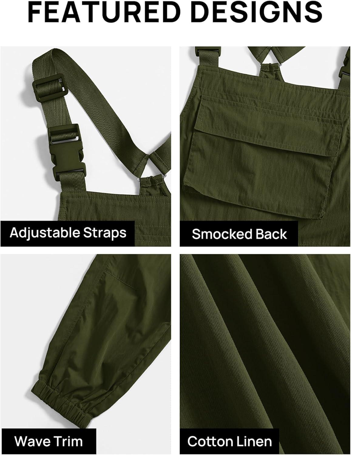 imageZESICA Womens Sleeveless Overalls Jumpsuit Casual Loose Adjustable Straps Bib Long Pant Jumpsuits with PocketsArmy Green
