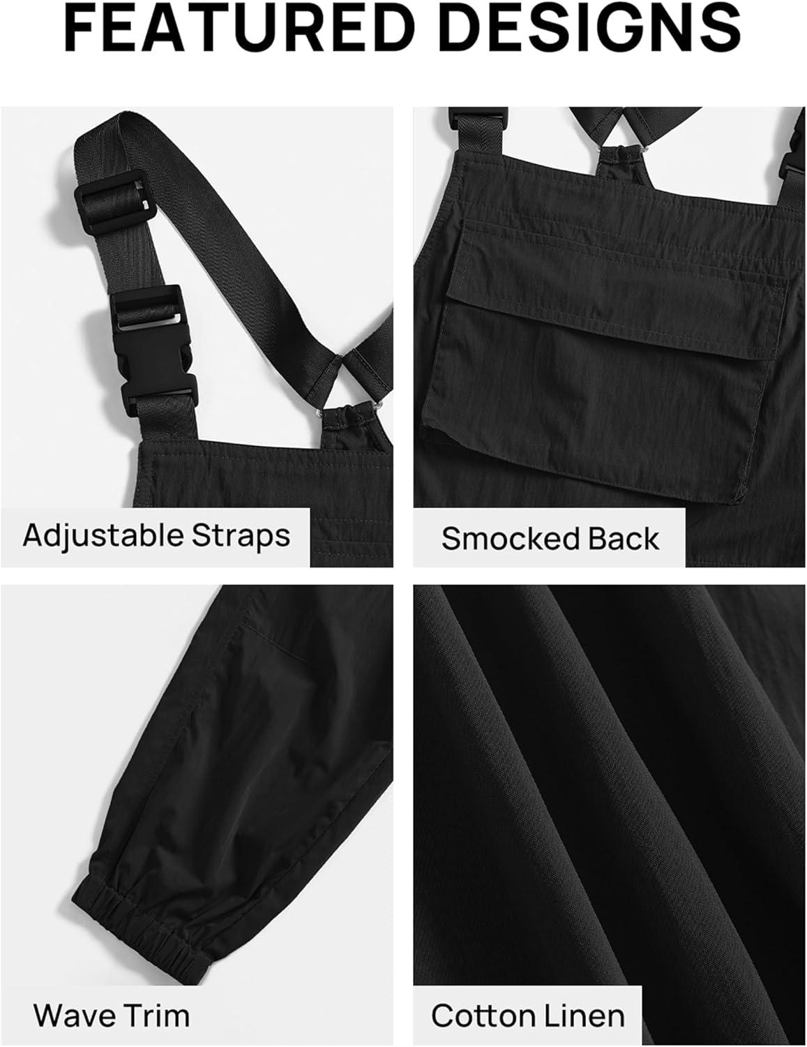 imageZESICA Womens Sleeveless Overalls Jumpsuit Casual Loose Adjustable Straps Bib Long Pant Jumpsuits with PocketsBlack