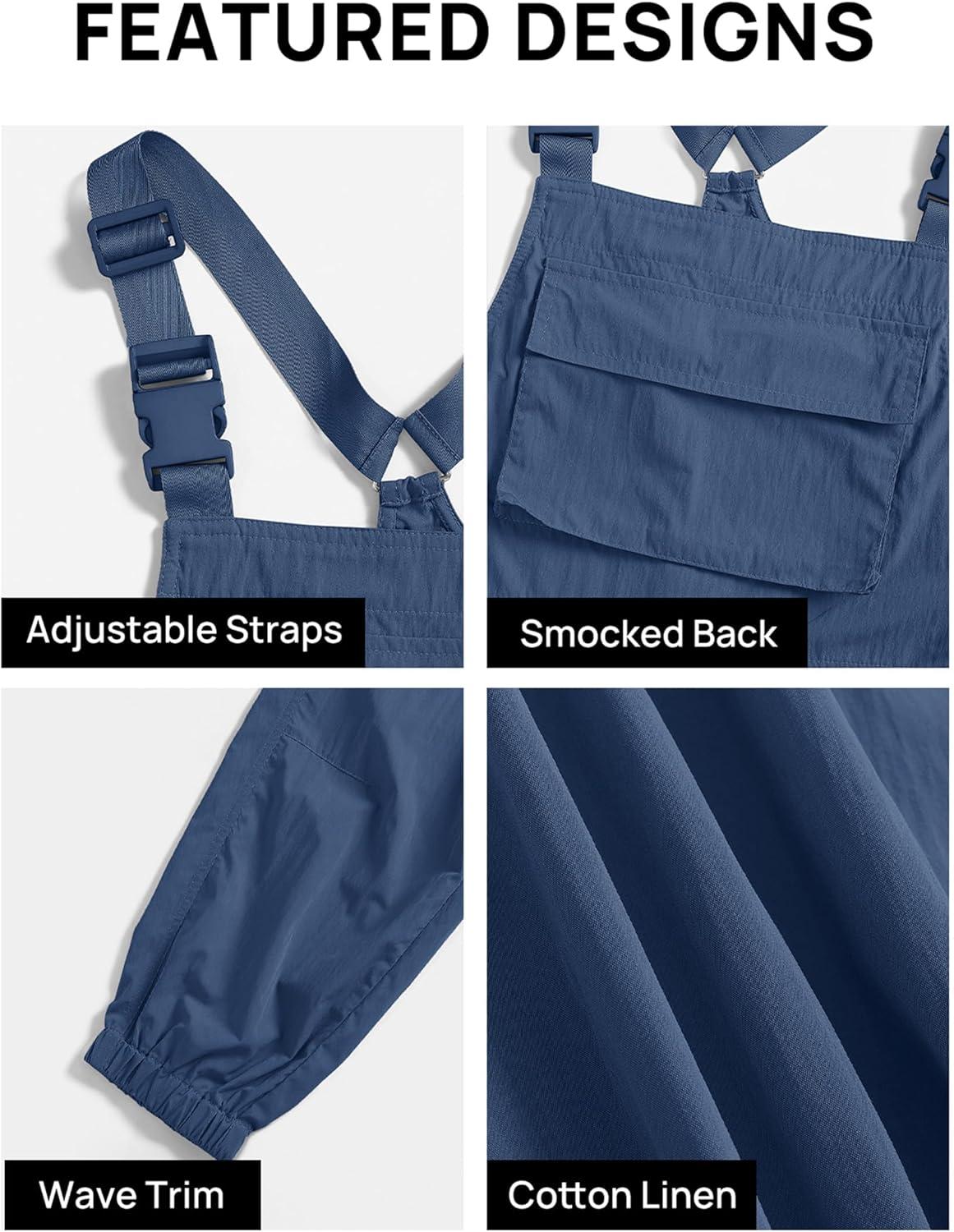imageZESICA Womens Sleeveless Overalls Jumpsuit Casual Loose Adjustable Straps Bib Long Pant Jumpsuits with PocketsDusty Blue