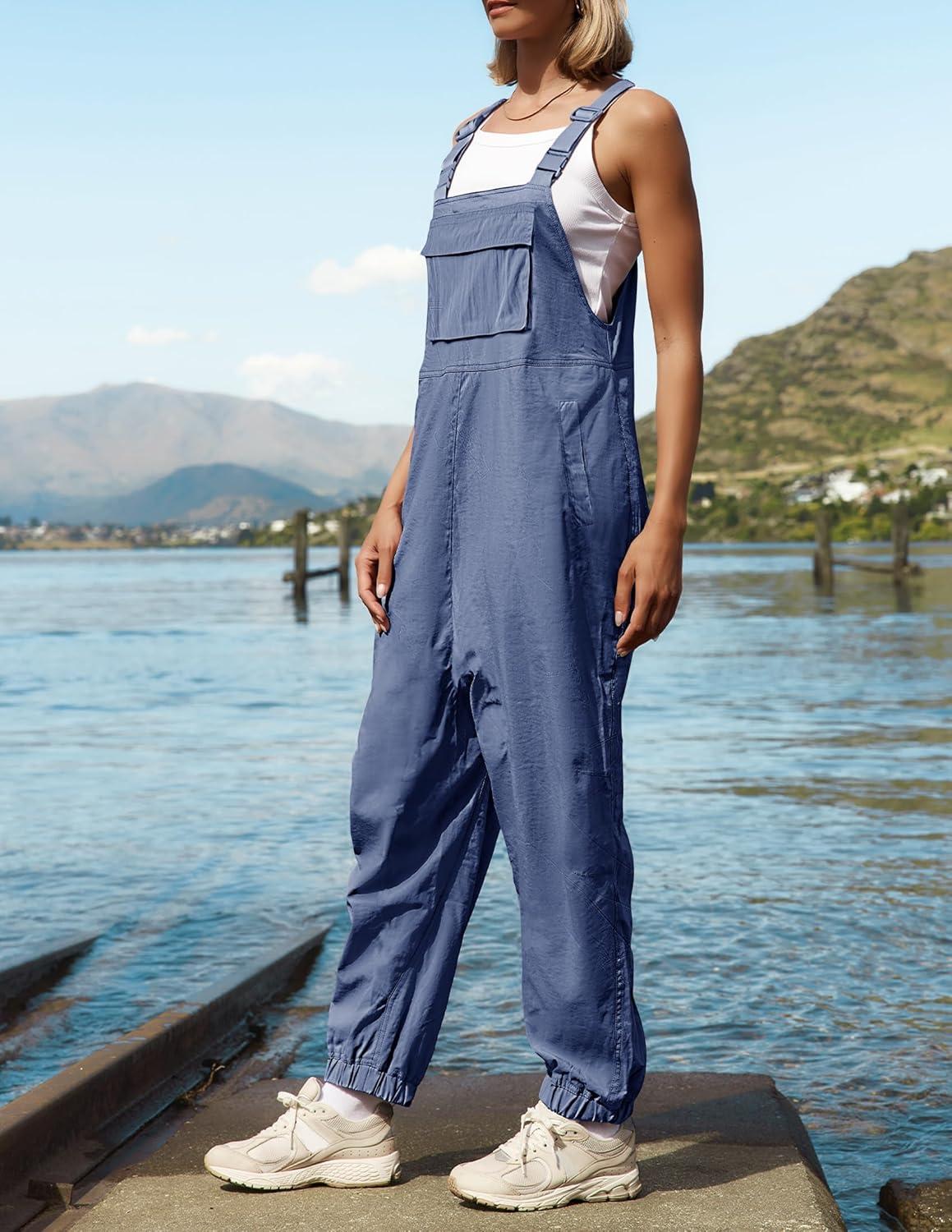imageZESICA Womens Sleeveless Overalls Jumpsuit Casual Loose Adjustable Straps Bib Long Pant Jumpsuits with PocketsDusty Blue