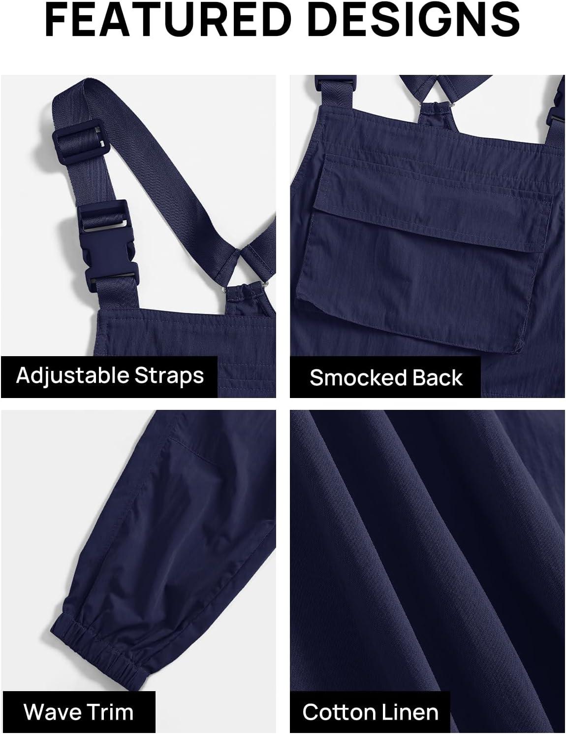 imageZESICA Womens Sleeveless Overalls Jumpsuit Casual Loose Adjustable Straps Bib Long Pant Jumpsuits with PocketsNavy
