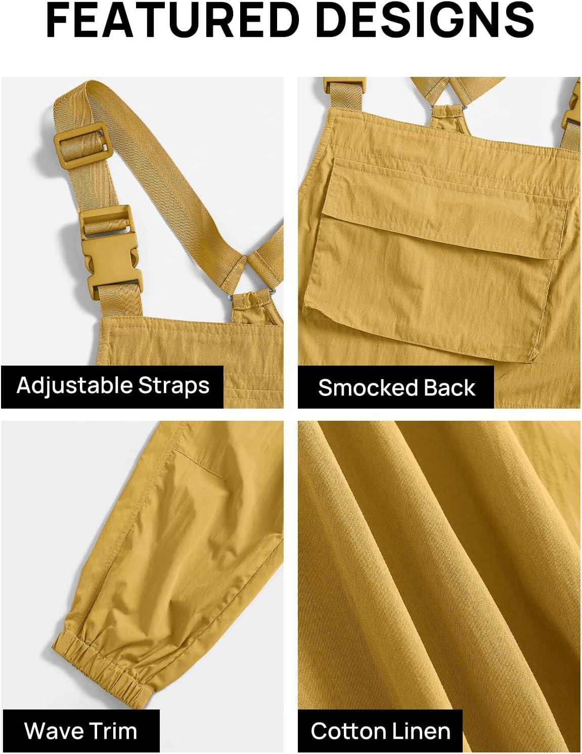 imageZESICA Womens Sleeveless Overalls Jumpsuit Casual Loose Adjustable Straps Bib Long Pant Jumpsuits with PocketsYellow