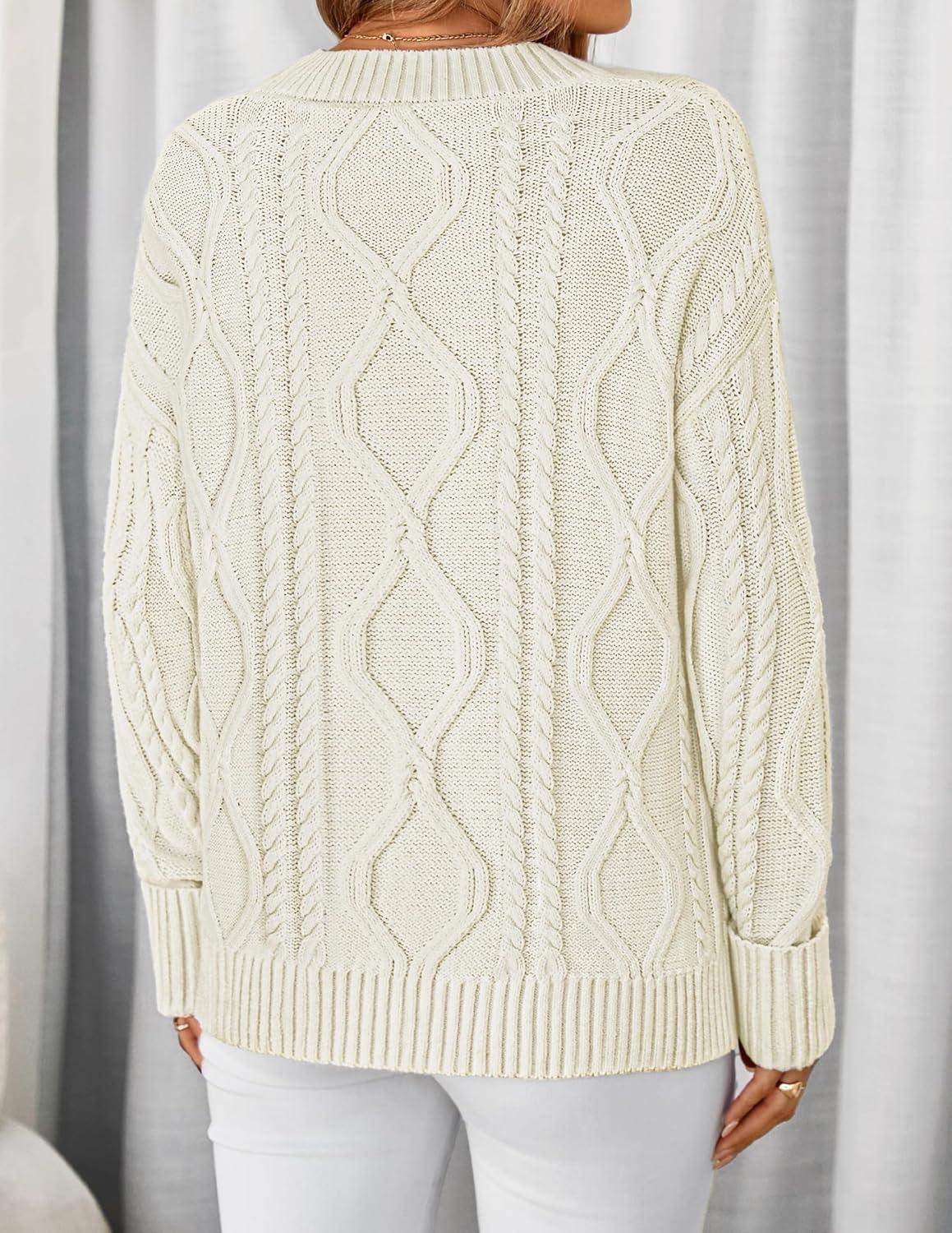 imageZESICA Womens Spring Oversized Sweaters 2026 Casual Long Sleeve V Neck Cable Knit Trendy Pullover TopsApricot