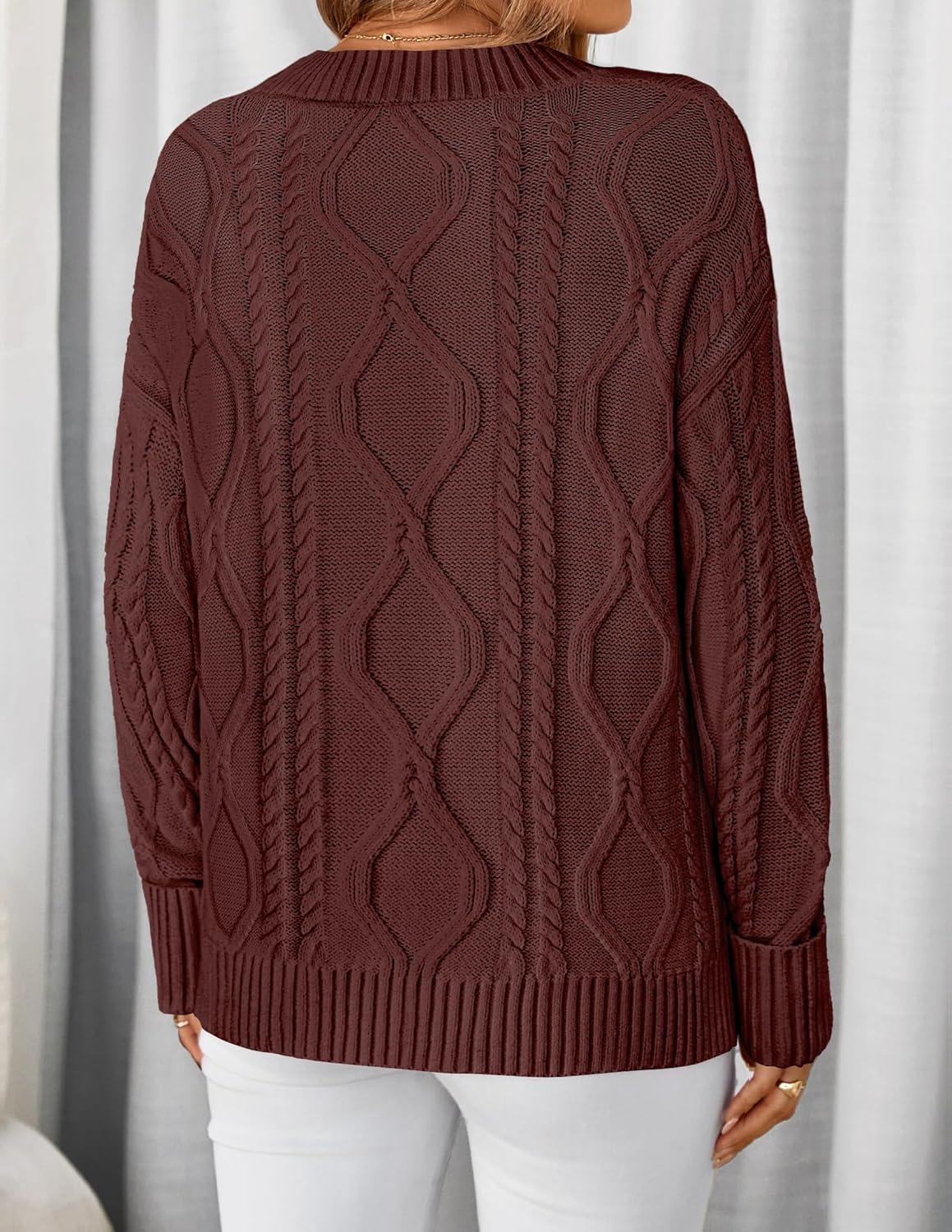 imageZESICA Womens Spring Oversized Sweaters 2026 Casual Long Sleeve V Neck Cable Knit Trendy Pullover TopsBrown
