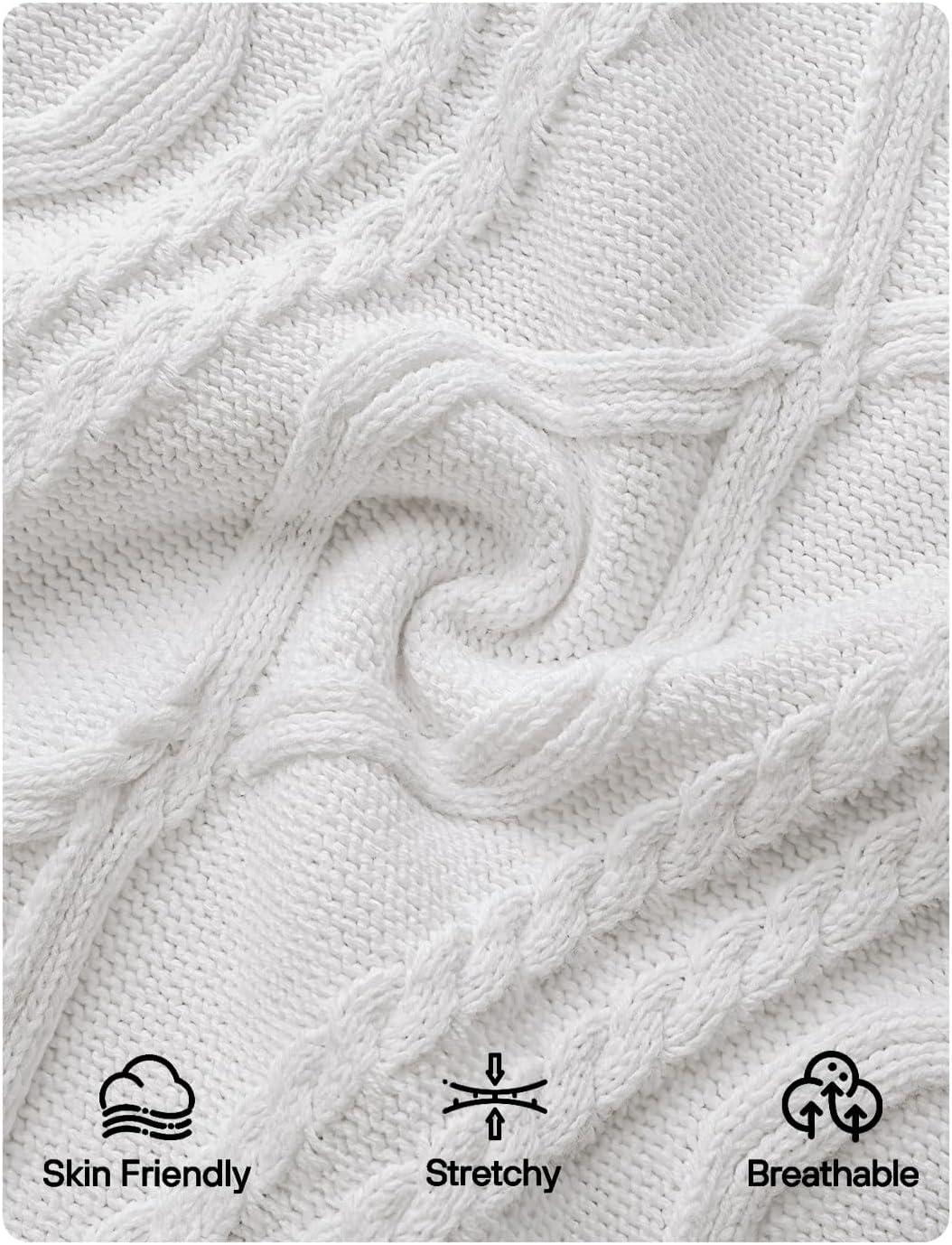 imageZESICA Womens Spring Oversized Sweaters 2026 Casual Long Sleeve V Neck Cable Knit Trendy Pullover TopsWhite