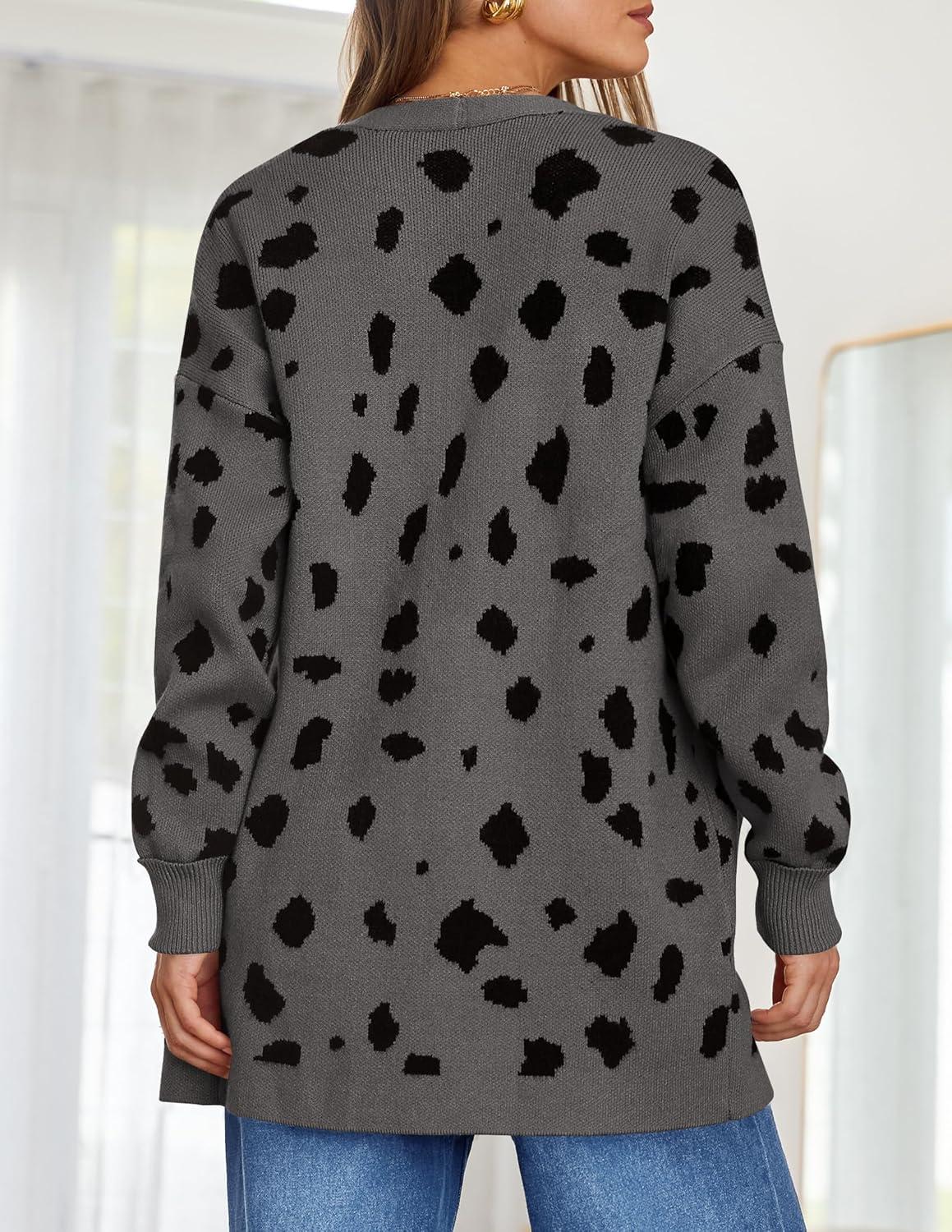 imageZESICA Womens Spring Winter Long Sleeves Open Front Leopard Print Knitted Sweater Cardigan Coat OutwearA Dark Grey