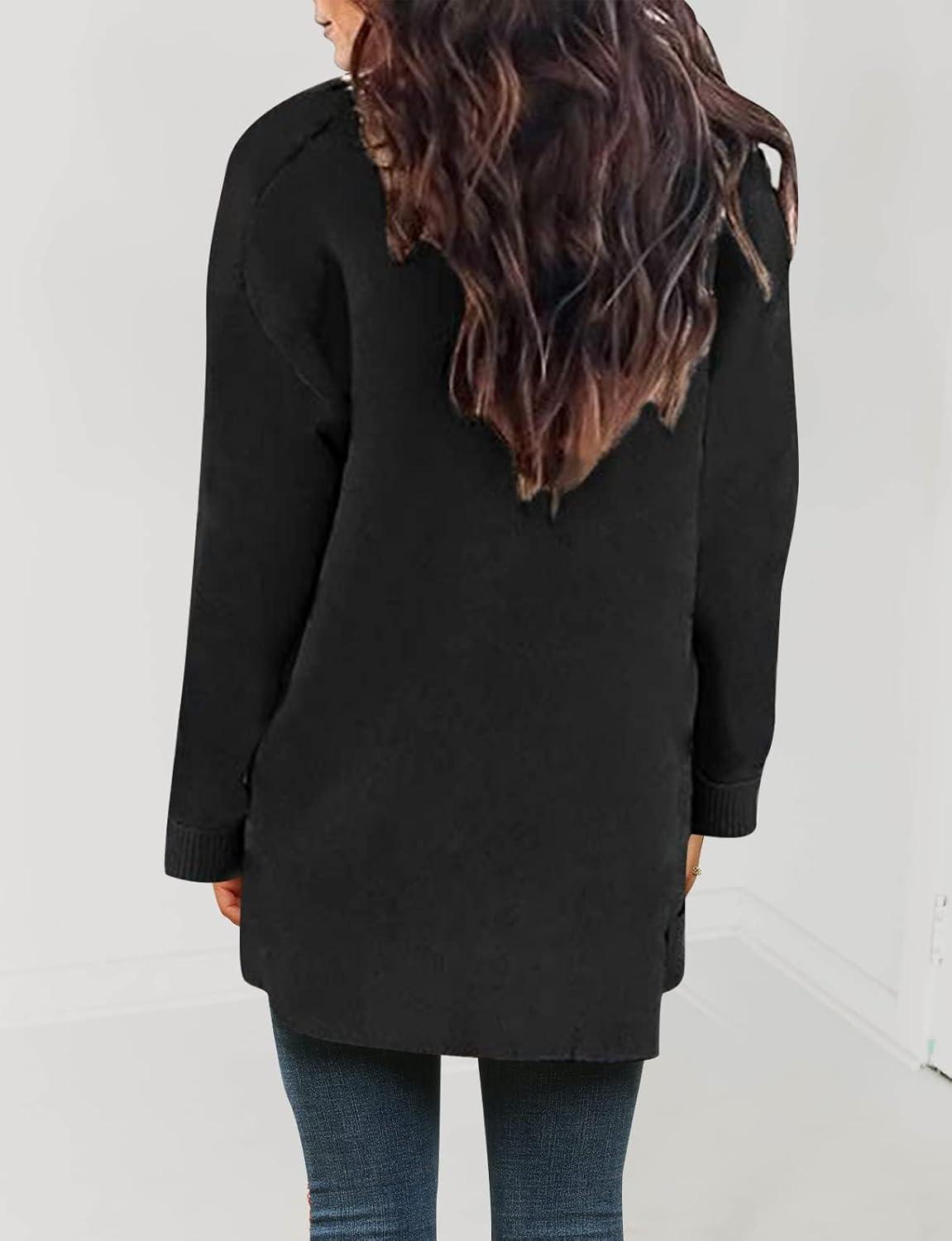 imageZESICA Womens Spring Winter Long Sleeves Open Front Leopard Print Knitted Sweater Cardigan Coat OutwearSolid Black
