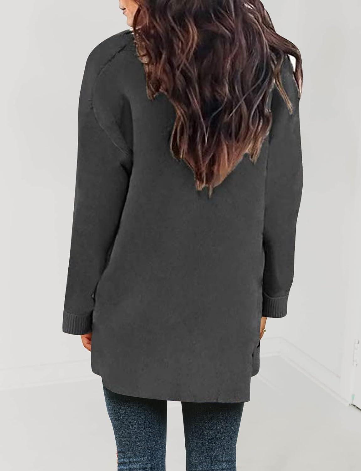 imageZESICA Womens Spring Winter Long Sleeves Open Front Leopard Print Knitted Sweater Cardigan Coat OutwearSolid Grey
