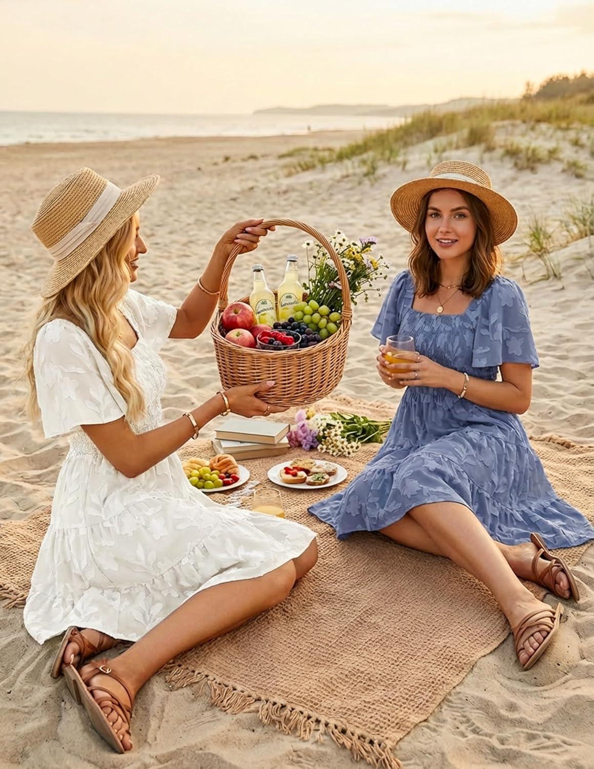 imageZESICA Womens Summer Boho Floral Mini Dress 2026 Casual Short Sleeve Square Neck Swing Beach Vacation SundressDusty Blue