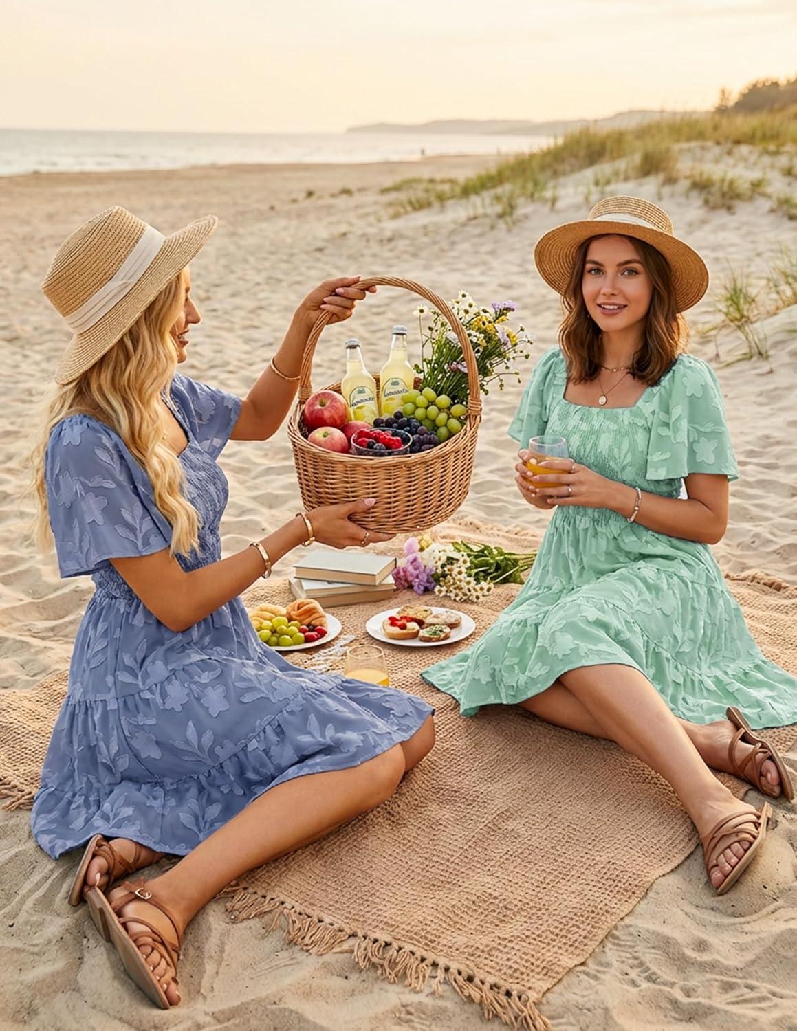 imageZESICA Womens Summer Boho Floral Mini Dress 2026 Casual Short Sleeve Square Neck Swing Beach Vacation SundressSage