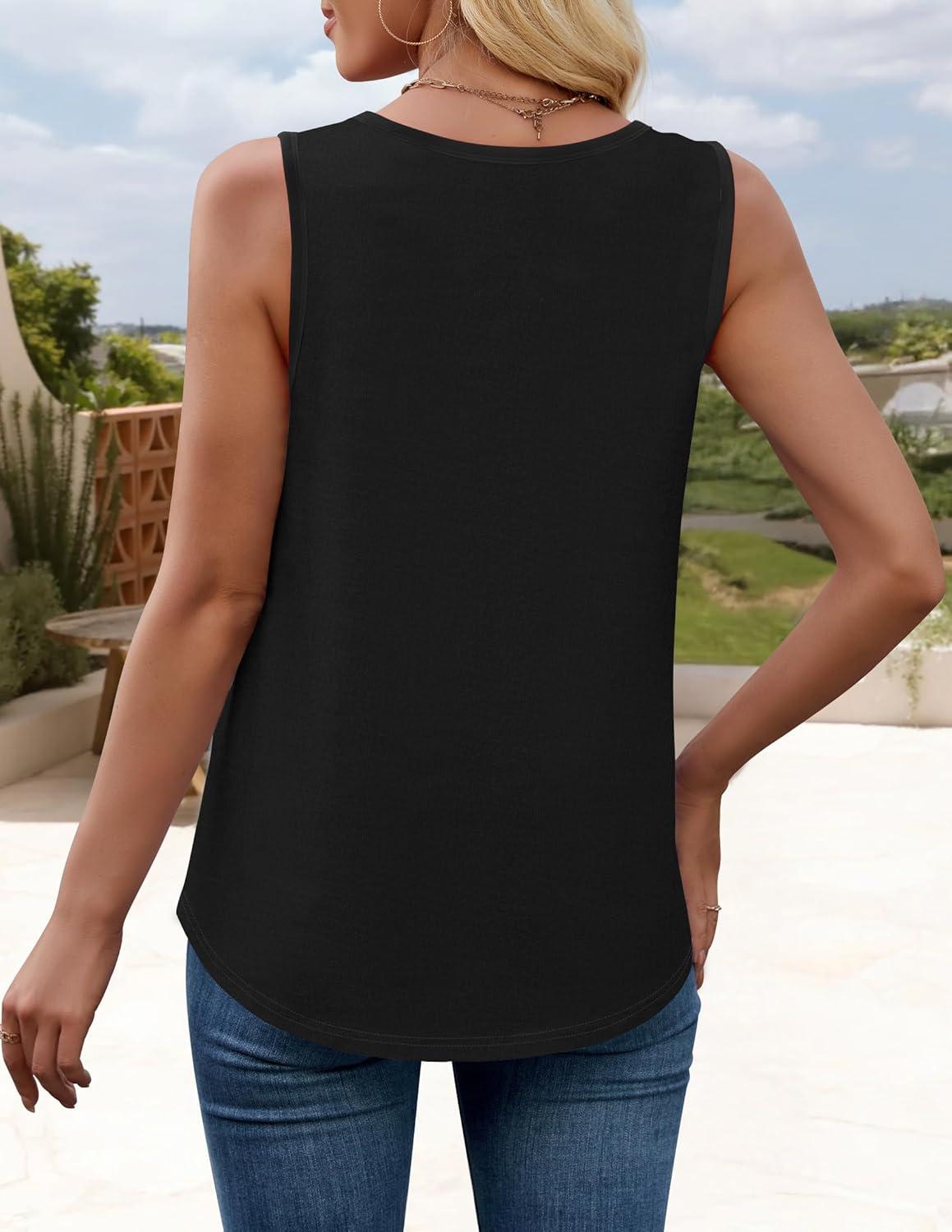 imageZESICA Womens Summer Casual Striped Tank Top Sleeveless Scoop Neck Loose Fit Color Block Tops 2026 Fashion ClothesAll Black