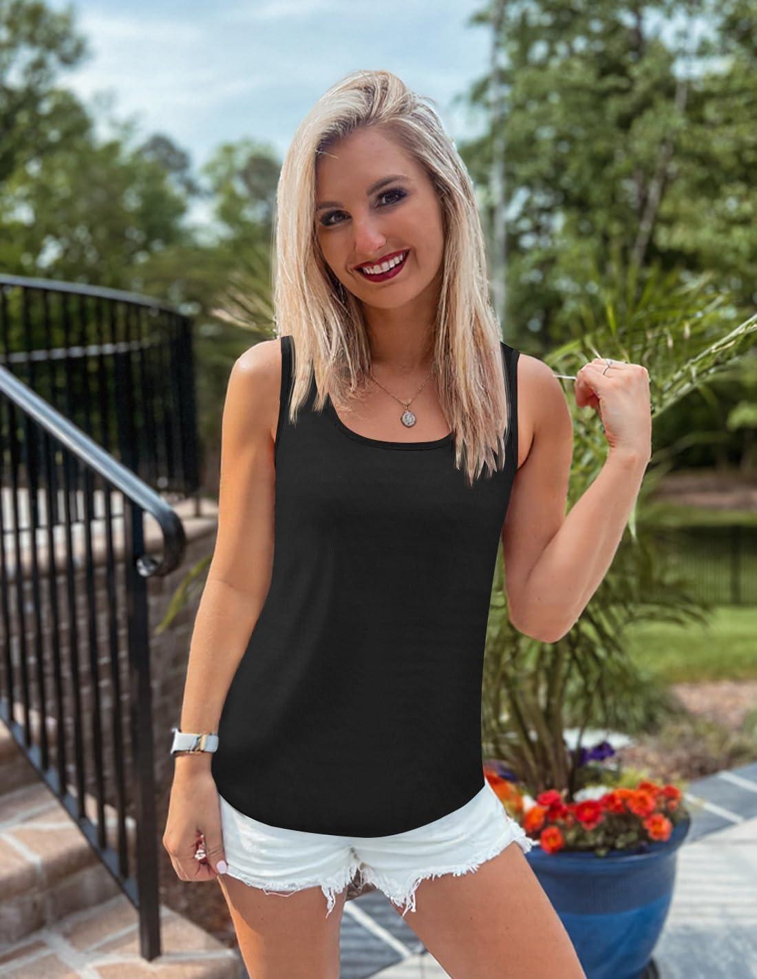 imageZESICA Womens Summer Casual Striped Tank Top Sleeveless Scoop Neck Loose Fit Color Block Tops 2026 Fashion ClothesAll Black