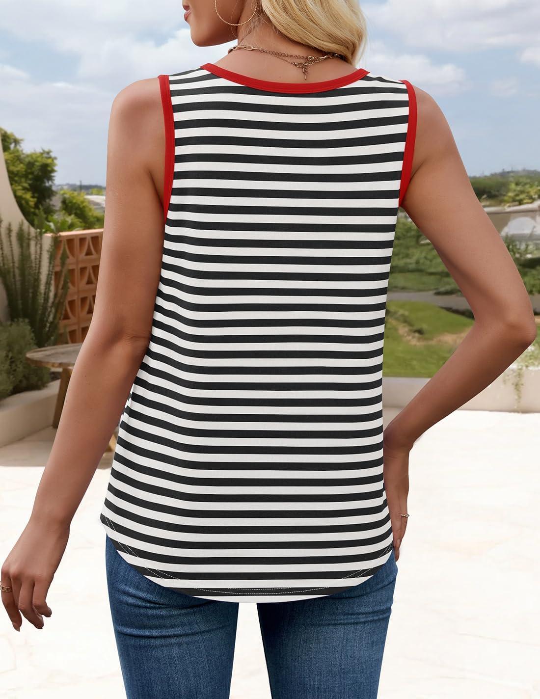 imageZESICA Womens Summer Casual Striped Tank Top Sleeveless Scoop Neck Loose Fit Color Block Tops 2026 Fashion ClothesBlack