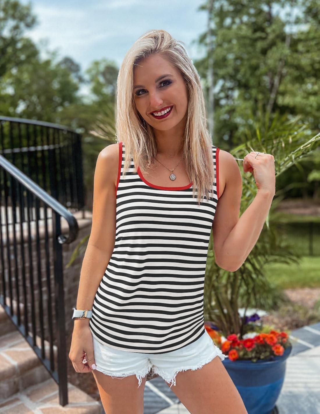 imageZESICA Womens Summer Casual Striped Tank Top Sleeveless Scoop Neck Loose Fit Color Block Tops 2026 Fashion ClothesBlack