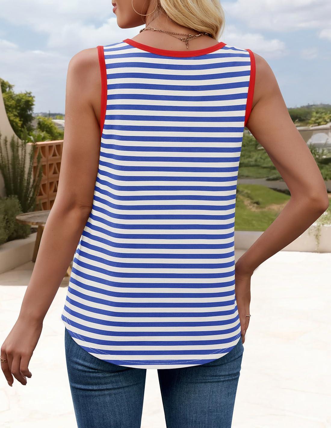imageZESICA Womens Summer Casual Striped Tank Top Sleeveless Scoop Neck Loose Fit Color Block Tops 2026 Fashion ClothesRoyal