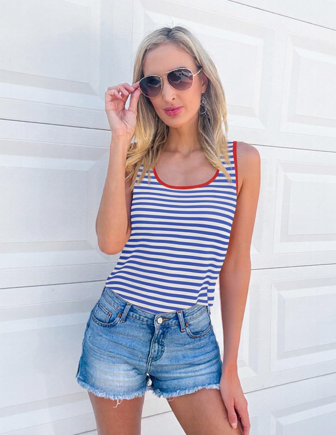 imageZESICA Womens Summer Casual Striped Tank Top Sleeveless Scoop Neck Loose Fit Color Block Tops 2026 Fashion ClothesRoyal