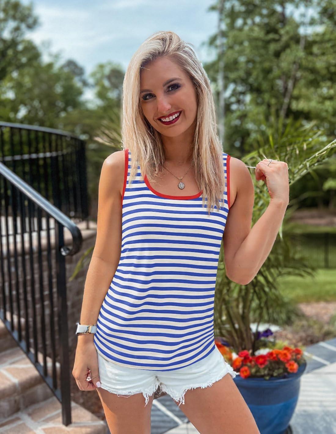 imageZESICA Womens Summer Casual Striped Tank Top Sleeveless Scoop Neck Loose Fit Color Block Tops 2026 Fashion ClothesRoyal