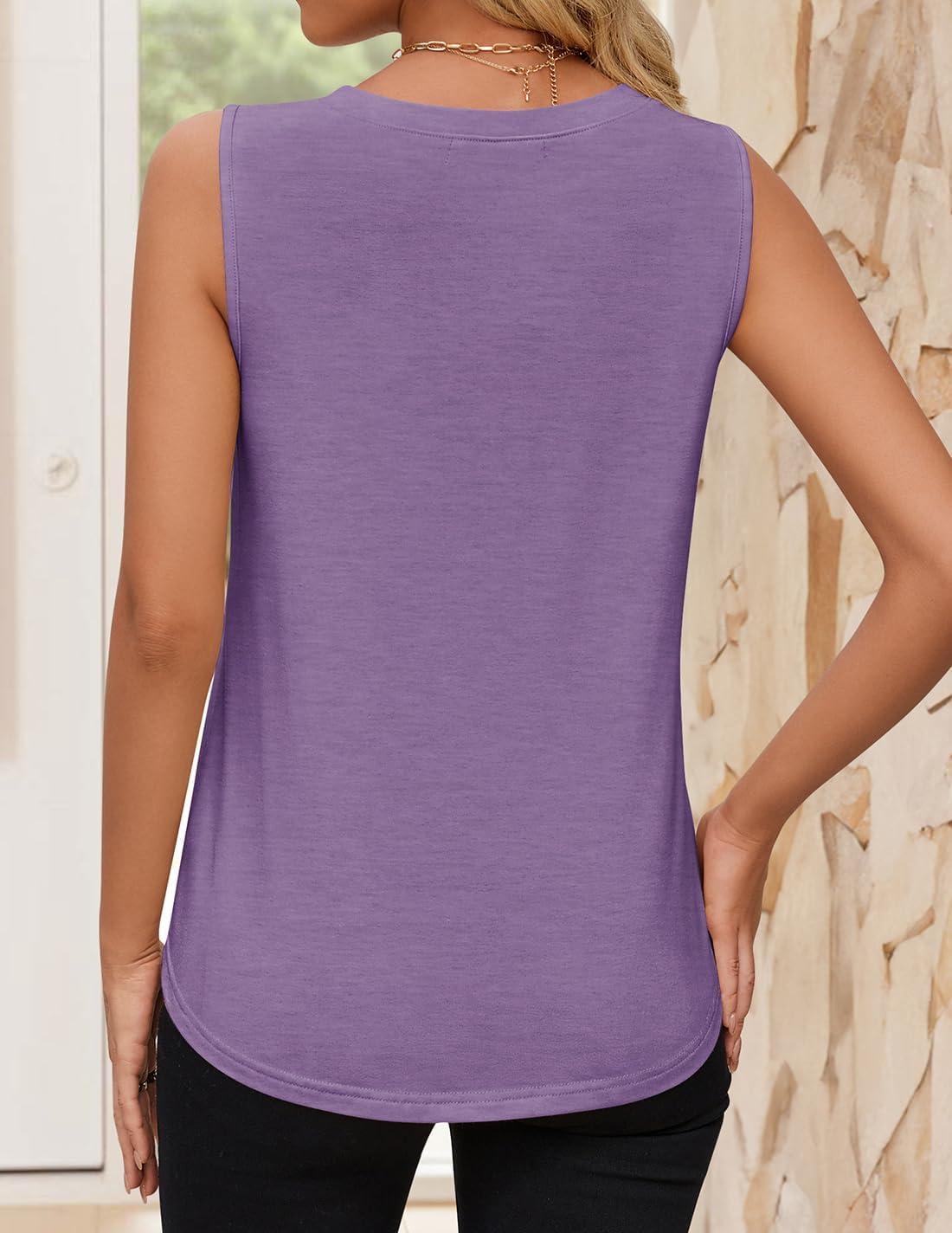 imageZESICA Womens Summer Pleated Tank Top Sleeveless Crewneck Business Casual Loose Tops Shirts 2026 Fashion Clothes OutfitsPurple