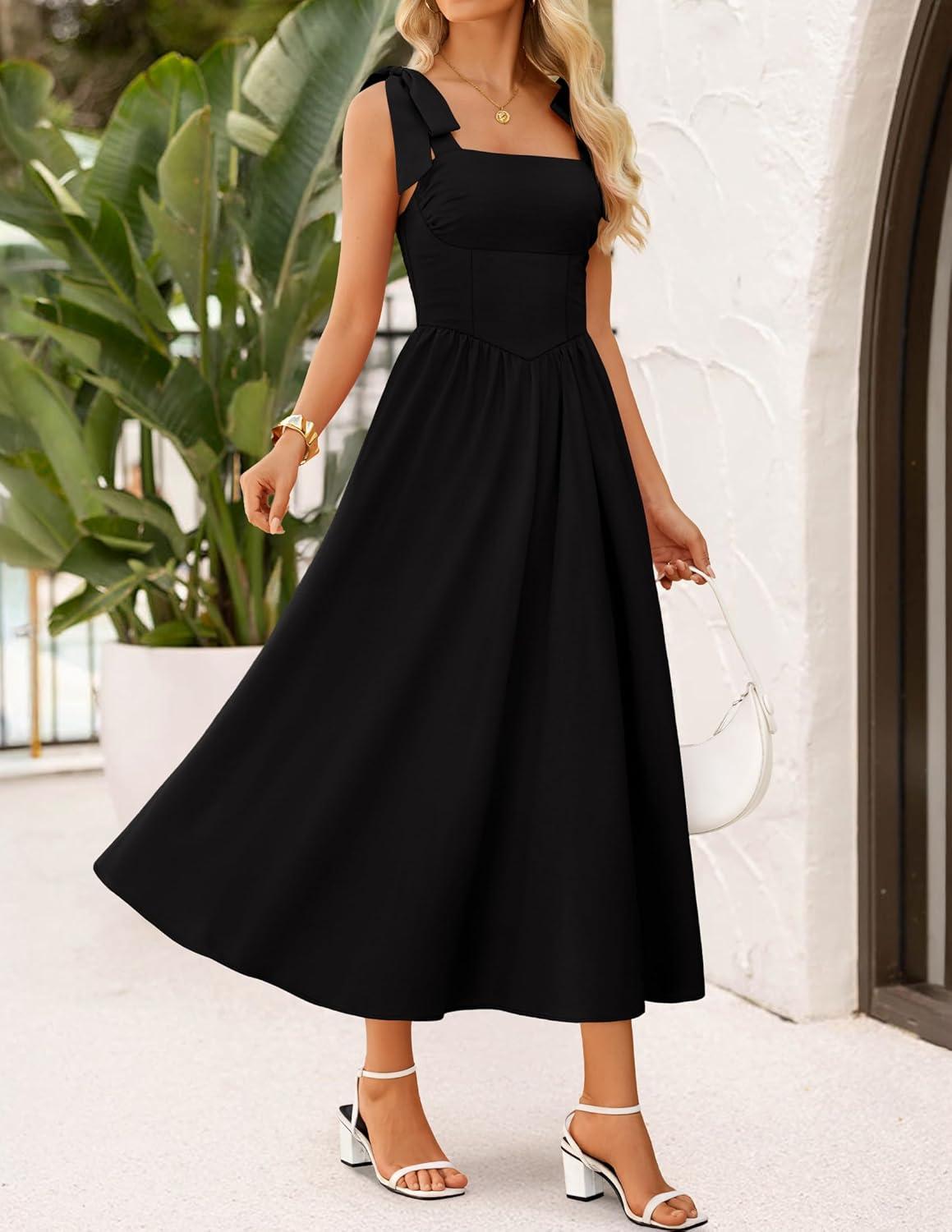 imageZESICA Womens Summer Spaghetti Strap Maxi Dress 2026 Tie Shoulder Square Neck Flowy Wedding Guest Party Beach Long DressesBlack