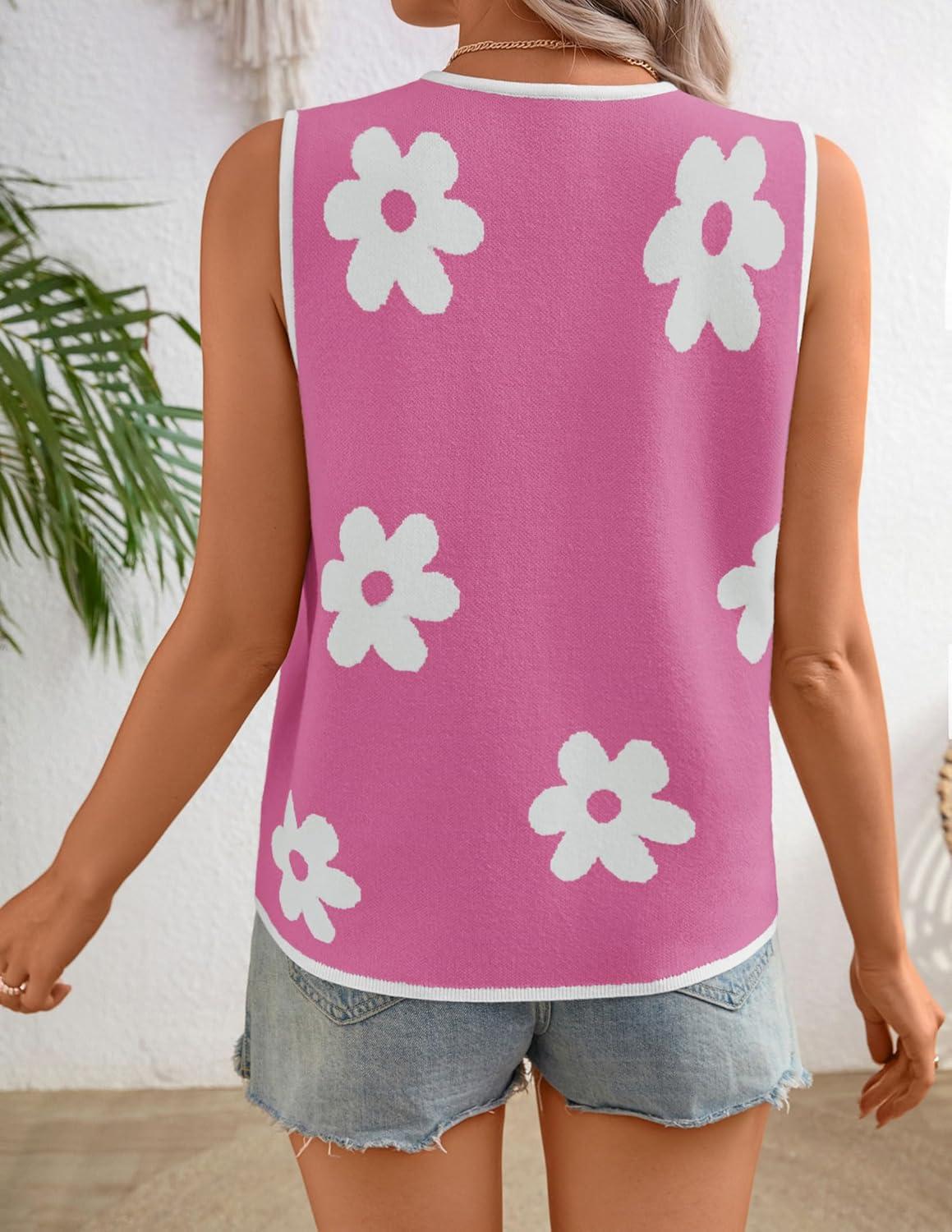 imageZESICA Womens Tie Front Sweater Vest Summer Print Sleeveless Knit Y2k Tank Tops 2026 Trendy Clothes OutfitsRose