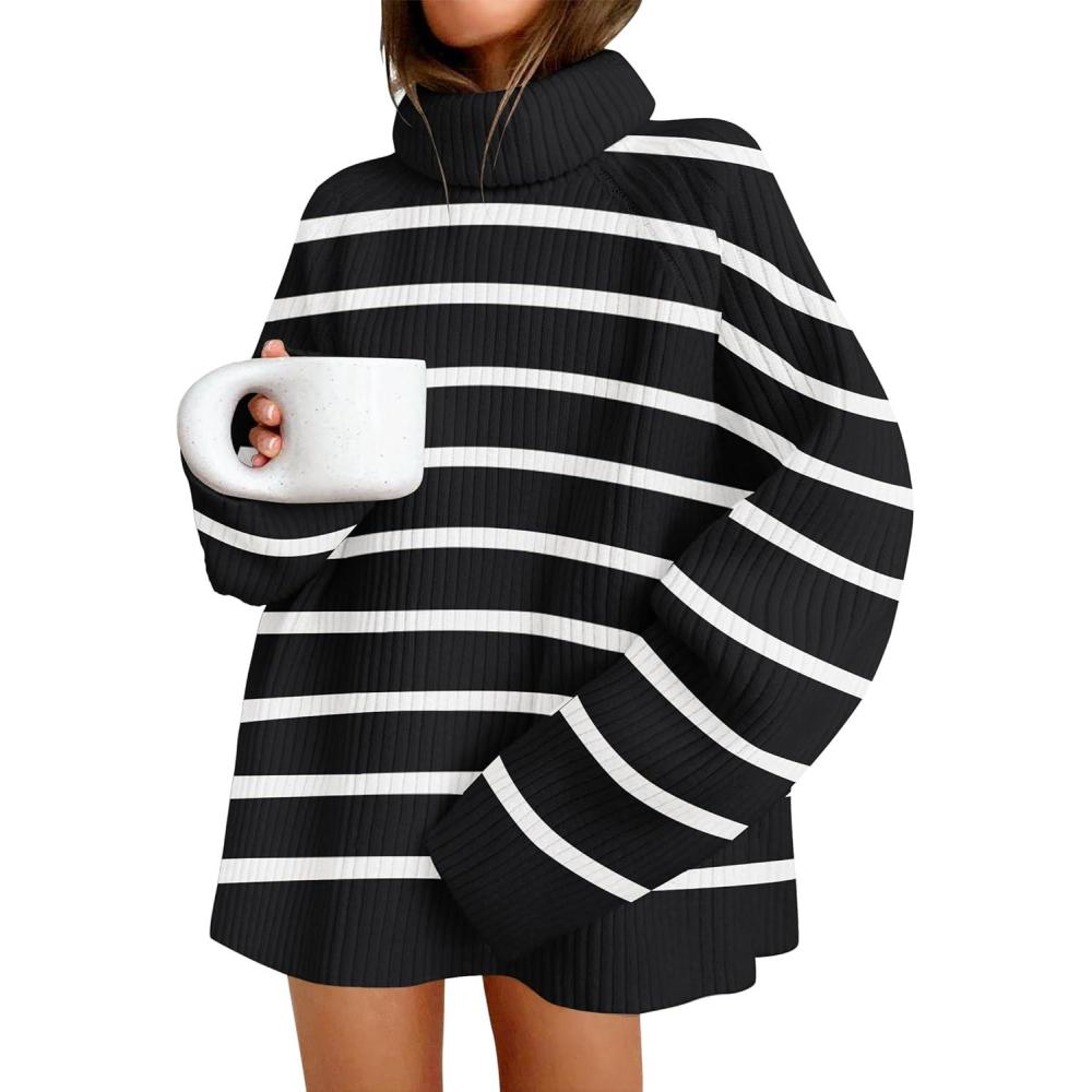 imageZESICA Womens 2026 Fall Winter Sweaters Oversized Turtleneck Long Sleeve Chunky Knitted Pullover Sweater Jumper TopsDim