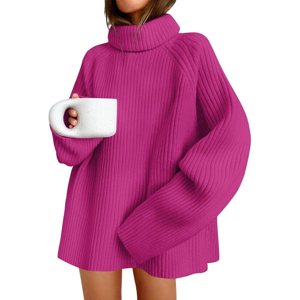 imageZESICA Womens 2026 Fall Winter Sweaters Oversized Turtleneck Long Sleeve Chunky Knitted Pullover Sweater Jumper TopsRoseberry