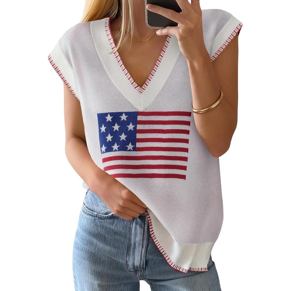 imageZESICA Womens Floral Sleeveless Sweater Vest 2026 Summer Oversized Cap Sleeve V Neck Loose Knit Tank Tops Casual OutfitsIvory