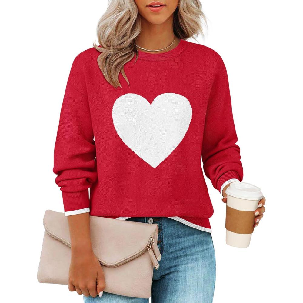 imageZESICA Womens Long Sleeve Crewneck Sweater 2026 Fall Printed Cute Oversized Knitted Pullover Tops Trendy ClothesFire Red