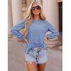 ZESICA Long Sleeve Eyelet Tops for Womens Crew Neck Spring Shirts Casual Loose Blouses 2026 Trendy Clothes(Blue)