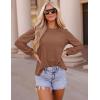 ZESICA Long Sleeve Eyelet Tops for Womens Crew Neck Spring Shirts Casual Loose Blouses 2026 Trendy Clothes(Caramel)