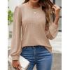 ZESICA Long Sleeve Eyelet Tops for Womens Crew Neck Spring Shirts Casual Loose Blouses 2026 Trendy Clothes(Khaki)