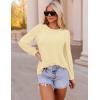 ZESICA Long Sleeve Eyelet Tops for Womens Crew Neck Spring Shirts Casual Loose Blouses 2026 Trendy Clothes(Lightyellow)
