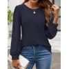 ZESICA Long Sleeve Eyelet Tops for Womens Crew Neck Spring Shirts Casual Loose Blouses 2026 Trendy Clothes(Navy)