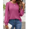 ZESICA Long Sleeve Eyelet Tops for Womens Crew Neck Spring Shirts Casual Loose Blouses 2026 Trendy Clothes(Rosered)