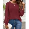 ZESICA Long Sleeve Eyelet Tops for Womens Crew Neck Spring Shirts Casual Loose Blouses 2026 Trendy Clothes(Wine)