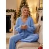 ZESICA Women’s 2 Piece Outfits Lounge Pajama Sets 2026 Fall Long Sleeve Cardigans Wide Leg Pants Matching Winter Clothes(Blue)