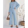 ZESICA Women’s 2 Piece Outfits Set 2026 Casual Long Sleeve Knit Pullover Top and Wide Leg Pants Sweatsuit Lounge Sets(Blue)