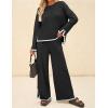ZESICA Women’s 2 Piece Outfits Set 2026 Casual Long Sleeve Knit Pullover Top and Wide Leg Pants Sweatsuit Lounge Sets(Carbon)
