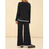 ZESICA Women’s 2 Piece Outfits Set 2026 Casual Long Sleeve Knit Pullover Top and Wide Leg Pants Sweatsuit Lounge Sets(Carbon)
