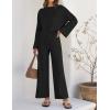ZESICA Women’s 2 Piece Outfits Set 2026 Casual Long Sleeve Knit Pullover Top and Wide Leg Pants Sweatsuit Lounge Sets(Darkblack)
