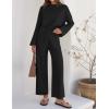 ZESICA Women’s 2 Piece Outfits Set 2026 Casual Long Sleeve Knit Pullover Top and Wide Leg Pants Sweatsuit Lounge Sets(Darkblack)